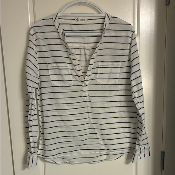 Carve Designs Tops - CARVE Women's White and navy Striped Button Down Shirt